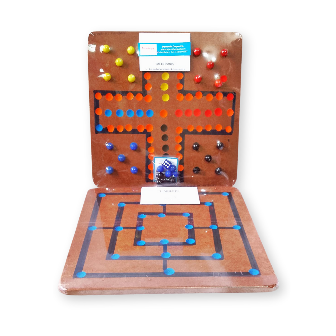 Juego de Mesa con 2 Tableros de Juego | Parchis Chico y al reverso El Molino | Juego de No Te Enojes para 4 jugadores